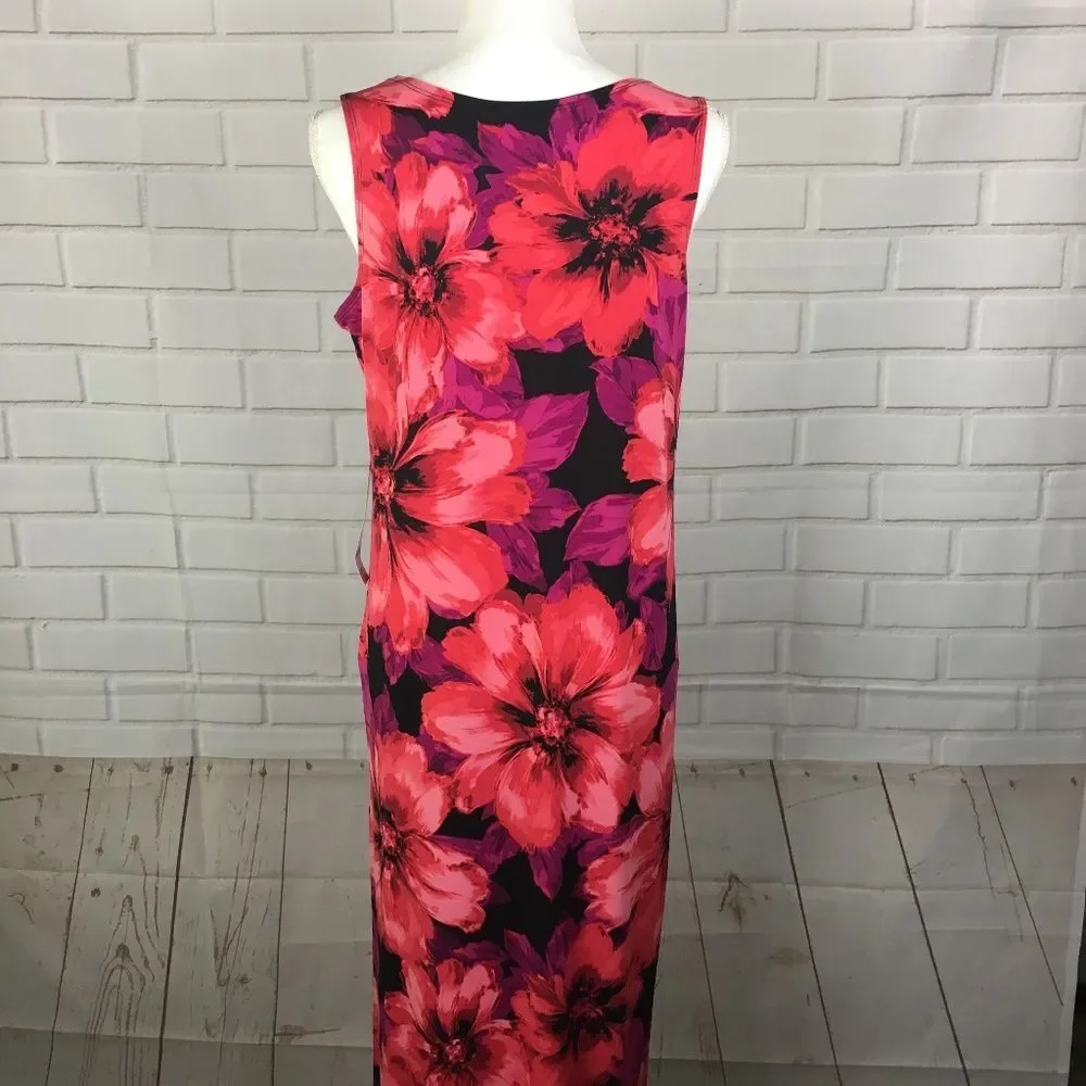 Red Floral Sleeveless Boat Neck Maxi Dress size M medium NWT